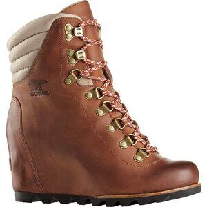 Sorel Women's Brown Conquest Lace Wedge Leather Classic Ankle Bootie Size 8.5